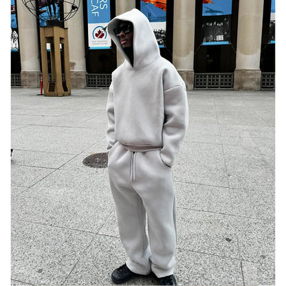 Men Cotton Vintage Tracksuit 2pcs Set Hoodies Straight Pants Casual Loose Hip Hop Sports Hooded Pullover Trousers Y2k Streetwear.