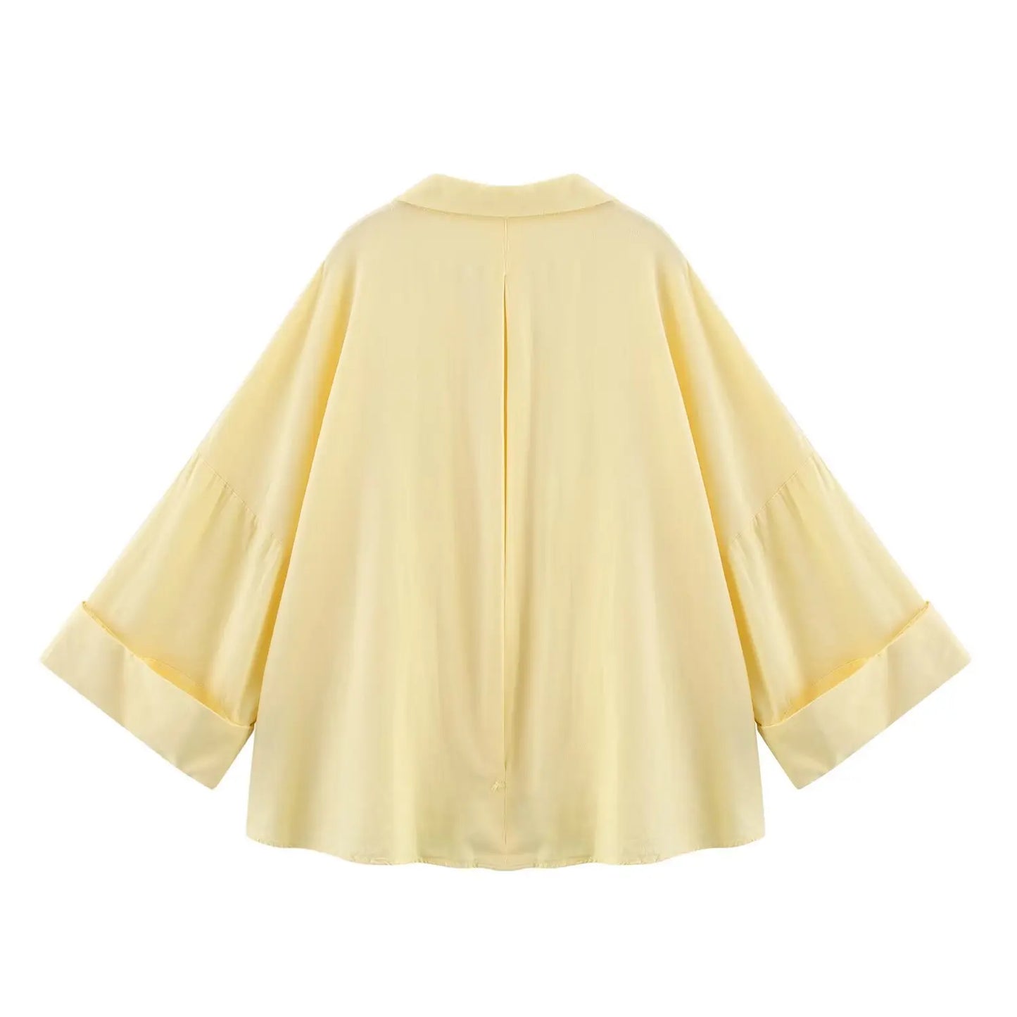 Summer Women's Curled Wide Sleeves Linen Blended Striped Asymmetric Casual Shirt Versatile Collar Linen Blended Printed Shirt.