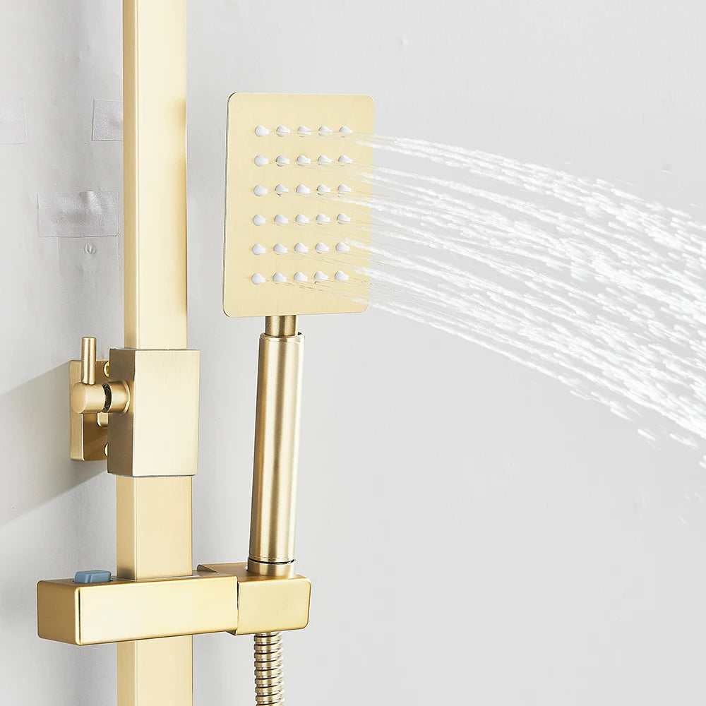 Gold Brushed Shower System 3 in 1 with Rain Handheld Shower Swivel Spout Shower For Bathroom Bathtub Shower Faucet