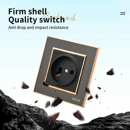 WESA EU-Standard-Spiegel-Acryl-Wandsteckdose, schwarze, flammhemmende Panel-Steckdose, 16 A, Steckdose, keine Standard-Erdung.