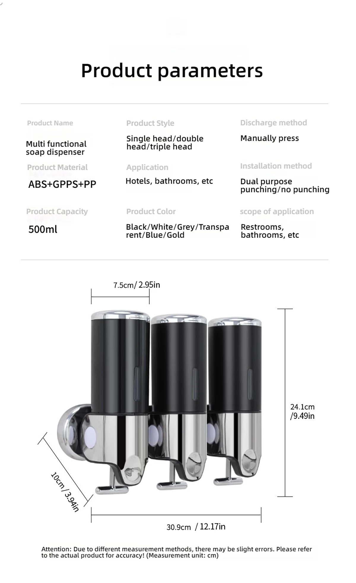Badezimmer wandmontierter manueller Flüssigseifenspender Seifenspender Shampoo-Spender Hotelbad/WC-Zubehör