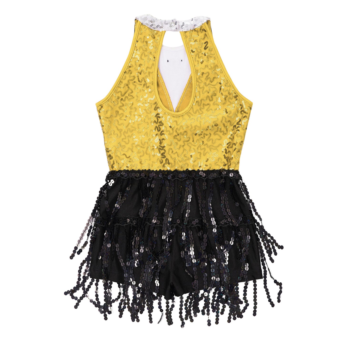 Kind Mädchen Ärmellose Glänzende Pailletten Quaste Boyshorts Kleid Latin Jazz Dance Cha-cha Samba Bühne Leistung Kostüm Dancewear