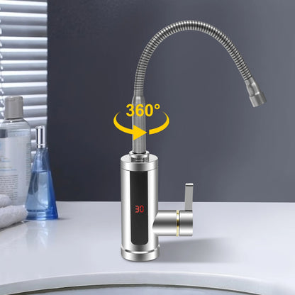 3000W Electric Hot Water Faucet 360° Rotating Stainless Steel Kitchen Faucet Instant Heating Led Digital Display