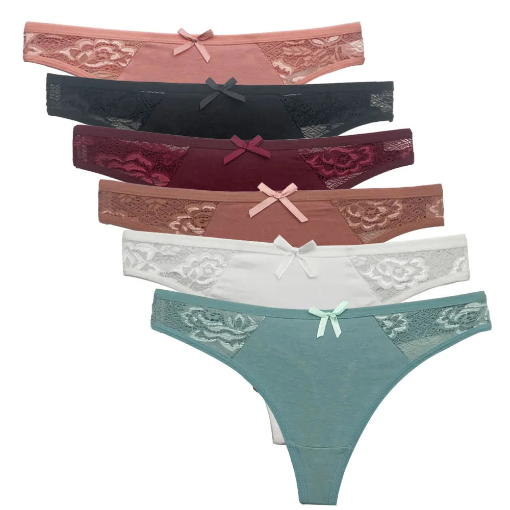 5 PCS/Set Cotton Thong Women Underwear Sexy Lace Panties Female Underpants Solid Color Panties Lingerie Low-Rise G-string