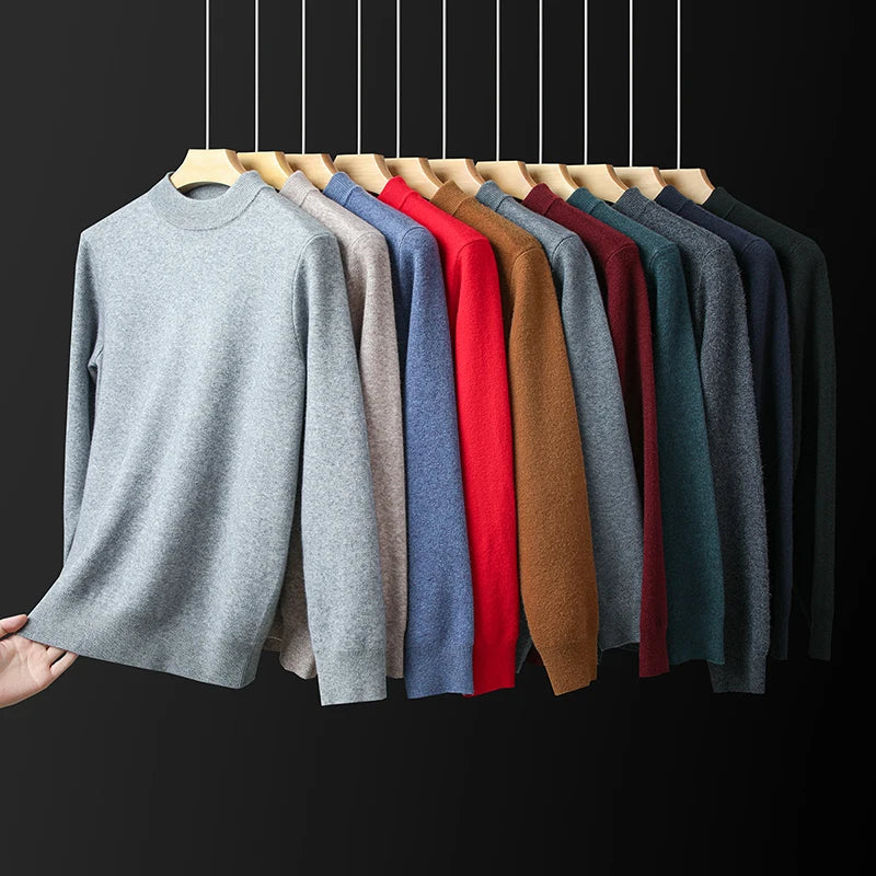 High End Anti-pilling Thick New Fashion Brand Casual Knit Pullover Sweater Half Turtleneck Mens Jumper Designer Clothing.