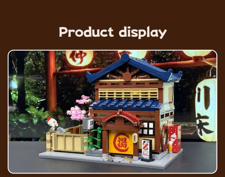 Cada Japanese Sushi HouseBricks Shop LED Japanese Steamed Bun House Building Blocks Summer Cafe cada Toy Street View Series set