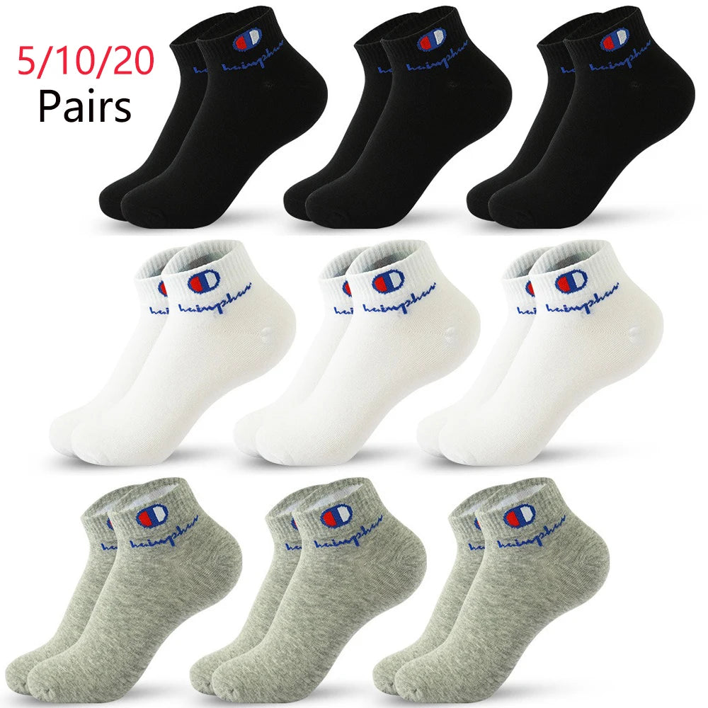 5/10/20 Pairs Men Ankle Socks Cotton Brand Classic Fashion Black White Socks Breathable Mesh Athletic Sports Socks for Summer.
