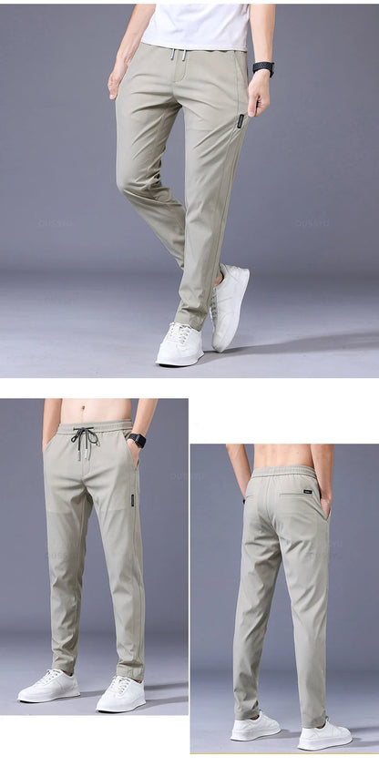 OUSSYU Brand New Spring Summer Men's Casual Pants Slim Pant Straight Thin Trousers Male Fashion Stretch Khaki Jogging 28-38.
