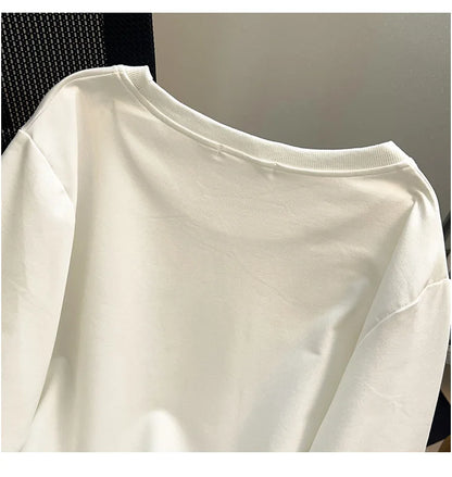 175kg plus size Damen büste Frühling Herbst loses Sweatshirt bedrucktes Buchstaben oberteil schwarz weiß 6xl 7xl 8xl 9xl 10xl 11xl