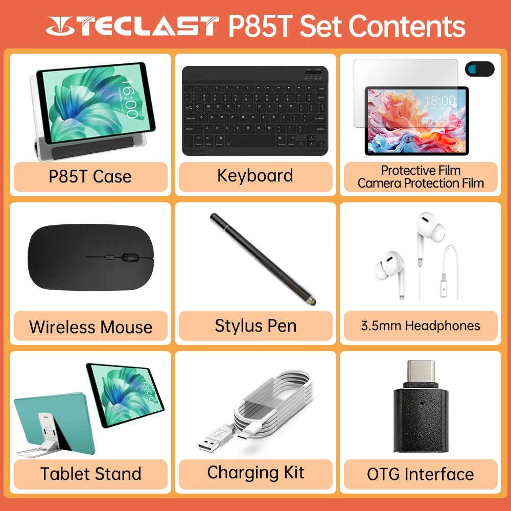 Teclast P85T 2024 Tablet Allwinner A523 8-core 1.8GHz/ 10GB(4GB+6GB) RAM/64GB ROM/8 Inch 800×1280iPS/WIFI5G/4G/5000mAh/Type-C/0.
