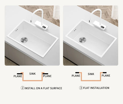 White Stainless Steel Kitchen Sink with Digital Display Multifunction Waterfall Faucet large Wash Basin for Kitchen Accessories