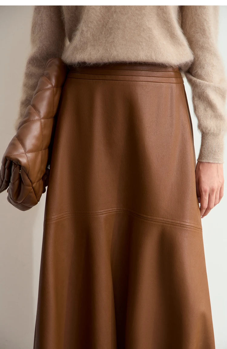 AMII Minimalist Elegant Commuter Environmentally Friendly PU Leather Skirt 2024 Winter New Women's Loose A-shaped Skirt 12444181