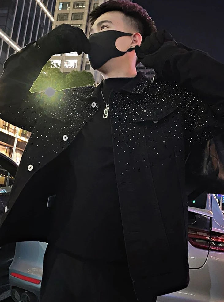 Man Coat Short Rhinestones Cargo Jacket for Men Black High Quality Harajuku New in Vintage Deals Korean Reviews Many Cheap Sale.