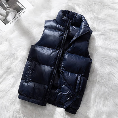 Vest Winter Hooded Glossy Cotton Vest Casual Waistcoat Men's Sleeveless Jacket Warm Overcoats Zipper Solid Color Mens Warm Vests.