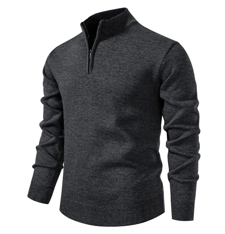 Autumn Winter Men's Half Zipper Knitted Pullovers Solid Slin Fit Casual Sweater Male Fleece Warm Stand Collar Pullover Sweaters