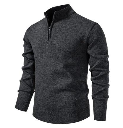 Autumn Winter Men's Half Zipper Knitted Pullovers Solid Slin Fit Casual Sweater Male Fleece Warm Stand Collar Pullover Sweaters