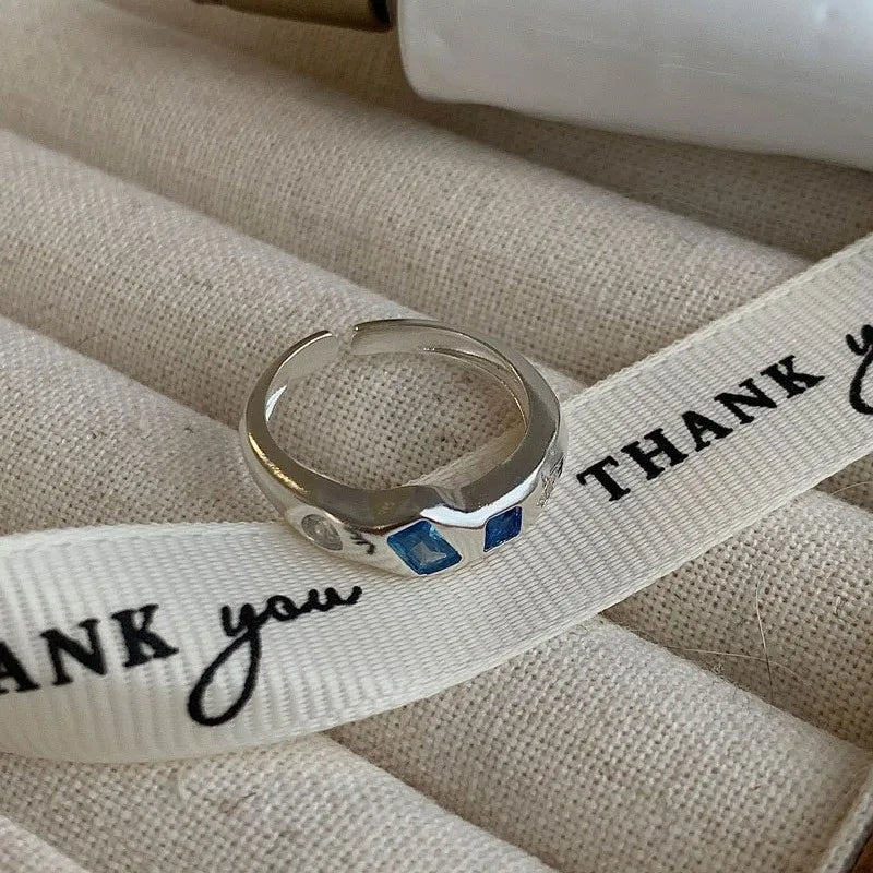 925 Sterling Silver Simple Colorful Heart Stone RingsFor Women Geometric Fashion Smiple Open Handmade Allergy Party Jewelry Gift.