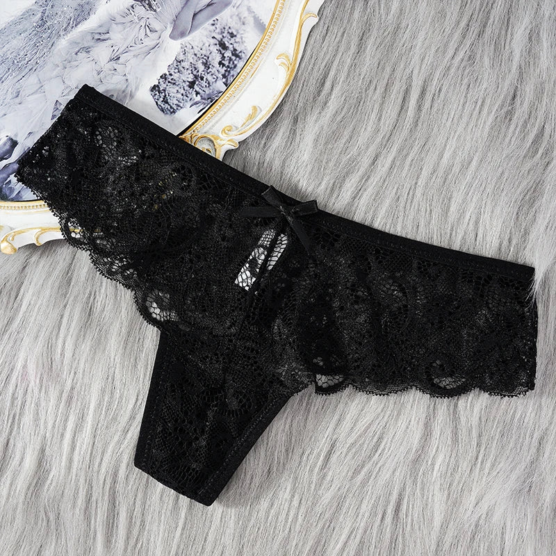 Sexy Lace Thong Women Low Waist Panties Transparent Underwear Hollow Out Female Lingerie Elasticity Comfortable Underpants.