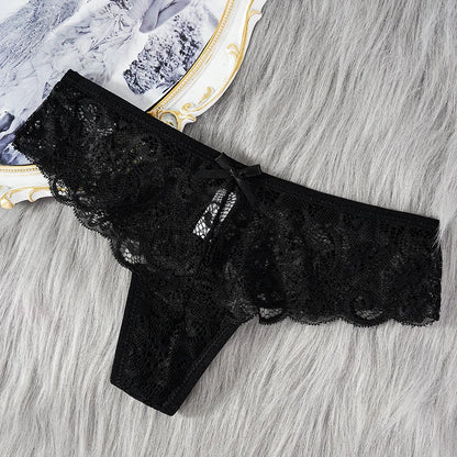 Sexy Lace Thong Women Low Waist Panties Transparent Underwear Hollow Out Female Lingerie Elasticity Comfortable Underpants.