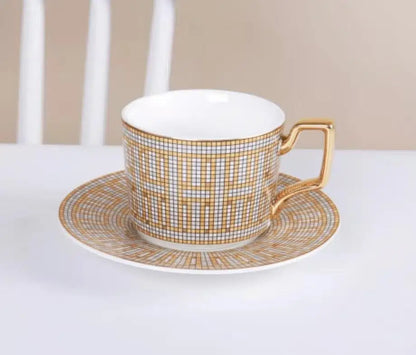 Luxury Coffee Cup and Saucer Set for Cappuccino, Latte, Espresso, Moroccan Style, Ceramic Tea Cup, Kitchen Tool, House Warming.