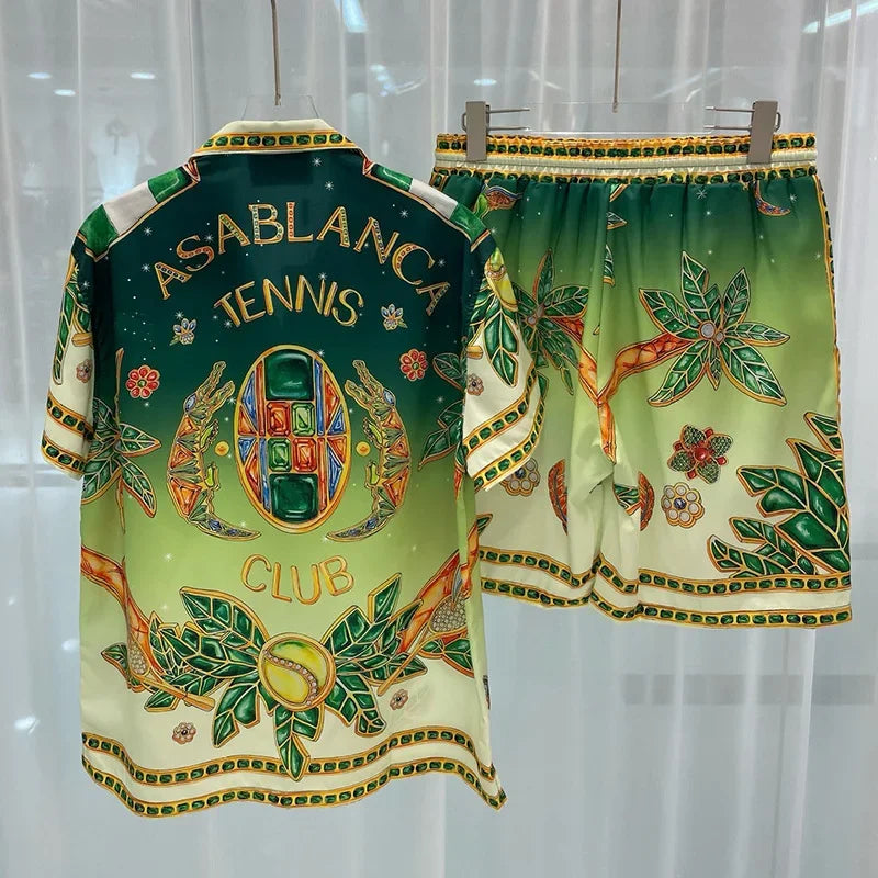 New Fashionable Digital Print Men's Short Sleeve Shirt And Shorts Set Popular with Young People across Borders Lightweight Cloth.