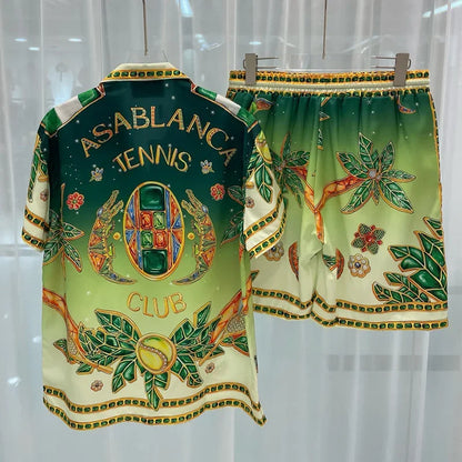 New Fashionable Digital Print Men's Short Sleeve Shirt And Shorts Set Popular with Young People across Borders Lightweight Cloth.