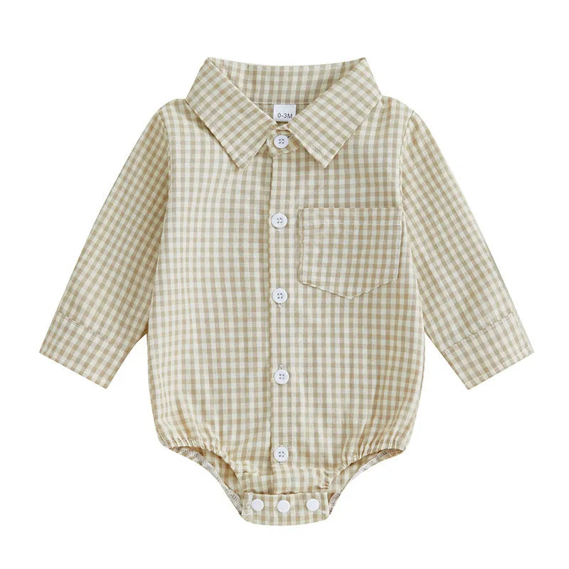 Kleinkind Niedlicher Gitter Revers Overall Kleinkind Dünner Stil Freizeit Einteiliger Baby Herbst Body.