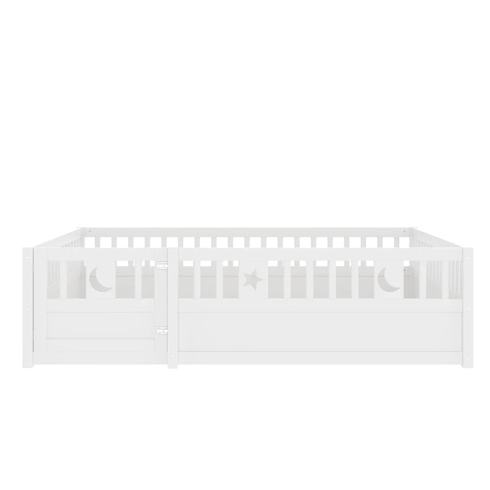 Panelbett 140 x 190 cm großes Kinderbett mit Gitter, Stern- und Monddekoration, ohne Gitter (ohne Matratze), minimalistischer Stil