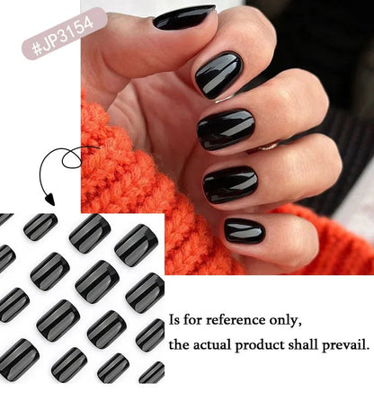 Classic Simple Glossy Solid Color Black Red Blue Green White Short Fake Nails Art False Nails Charm Press on Nails Manicure Tool.
