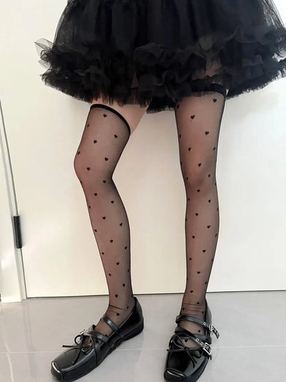 Love Polka Dot Sexy Lace Stockings Women's Japanese Style Jk Ultra-thin Core-spun Knee Socks.