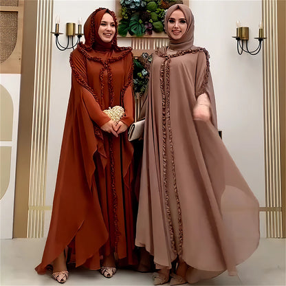Ramadan Chiffon Muslim 2 Piece Khimar Abaya Set Islam Hijab Dress African Dresses For Women Kebaya Robe Femme Musulmane Kaftan.