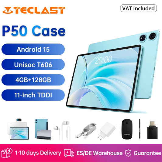 Teclast P50 Case Tablet 11-inch TDDI Display Android 15 Unisoc T606 Octa-core Processor 4GB RAM+128GB ROM 1280x800 7000mAh BT5.0.