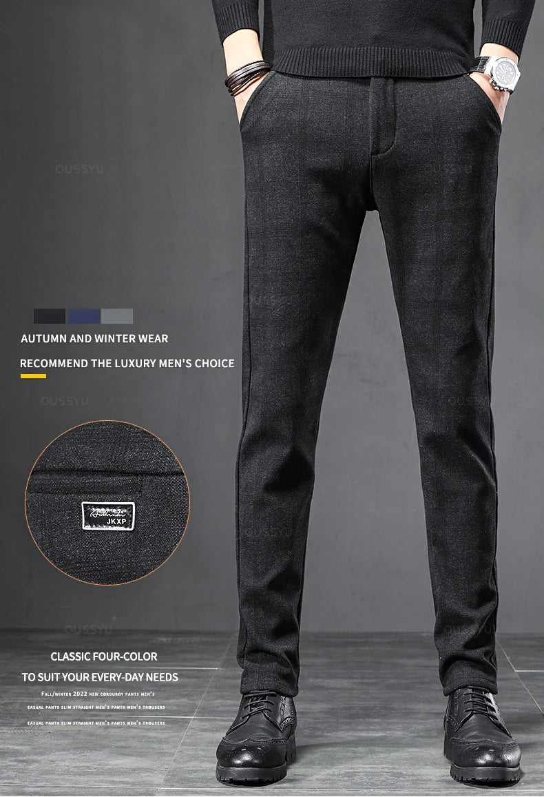 2025 New Spring Autumn England Plaid Work Stretch Pants Men Business Fashion Slim Grey Blue Casual Pant Male Brand Trousers 38.