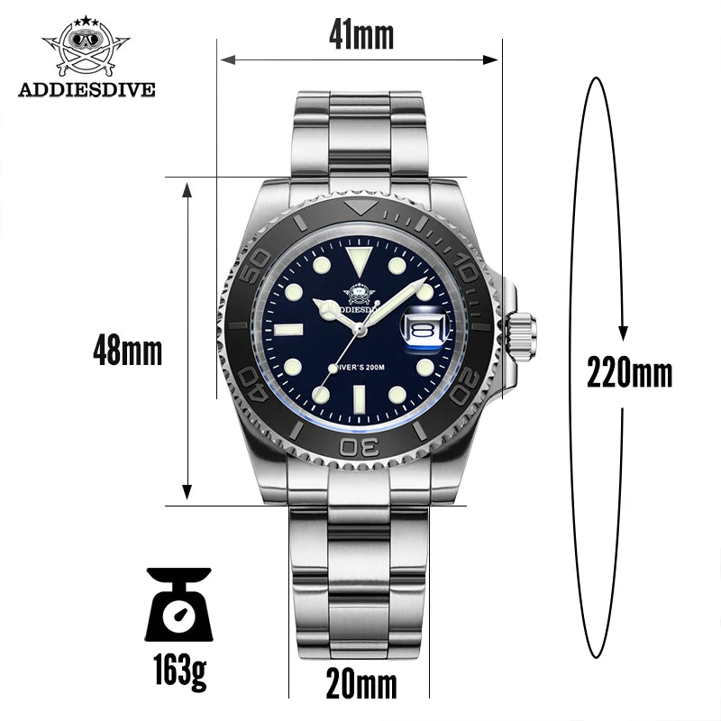 ADDIESDIVE Luxurious Men's Analog Quartz Watch BGW9 Luminous 20 Bar Waterproof Men's Diving Stainless Steel Men Watches H3.
