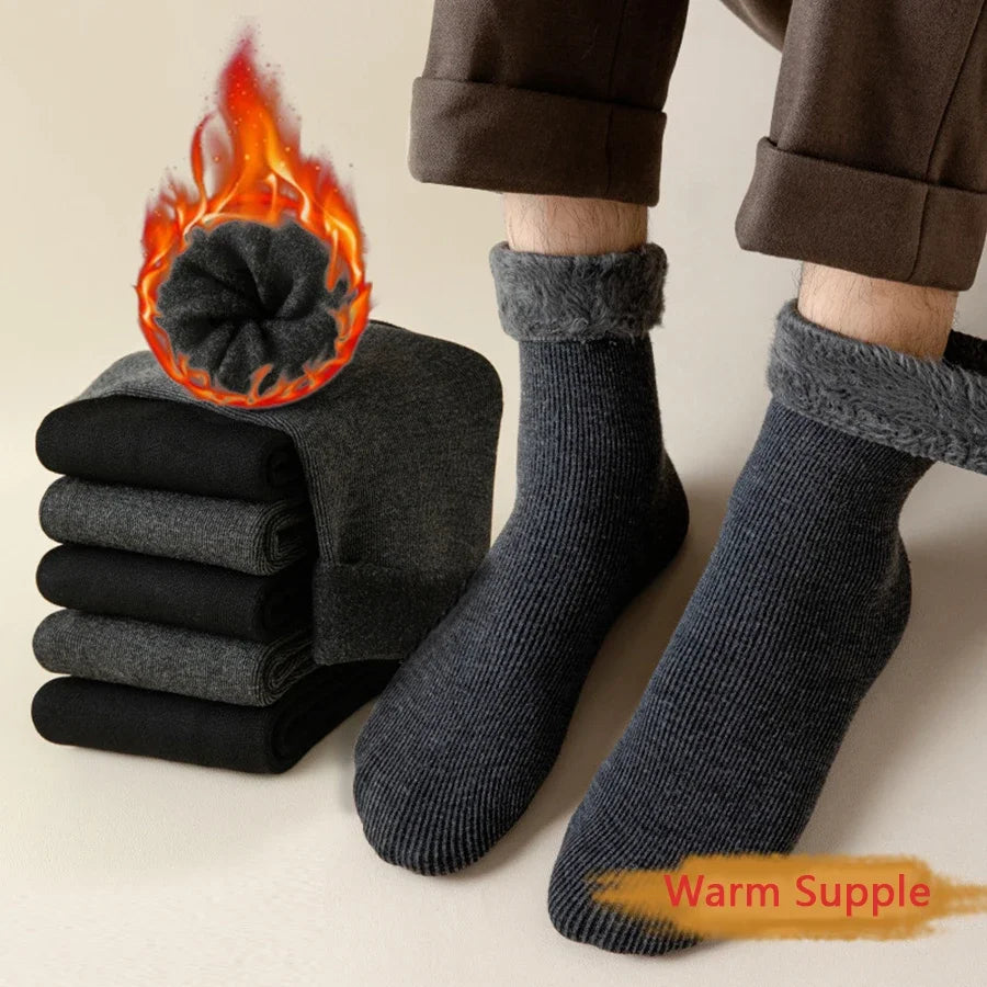 2 Pairs Men Winter Socks Warm Thicken Thermal Snow Boots Solid Color Floor Socks Soft Outdoor Anti-Cold Cashmere Socks.