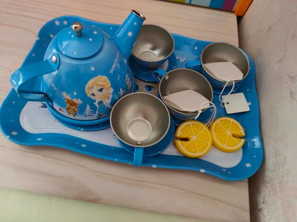 Kids Tea Party Set For Little Girls Mermaid Gift Pretend Toy Tin Tea Set Princess Tea Time Kitchen Pretend Play Tea Set Gift