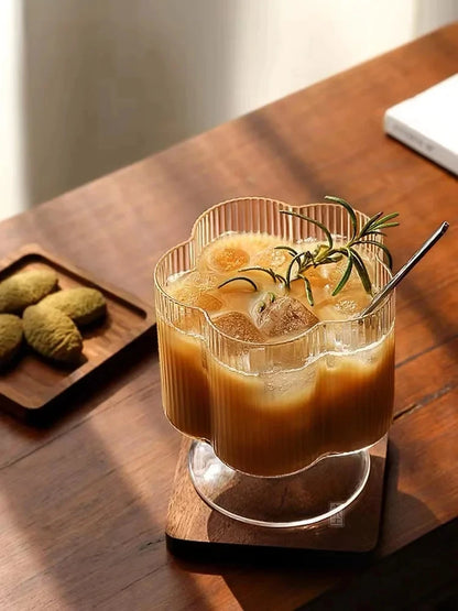 Clear Ice Cream Glass Whiskey Red Wine Glass Cup Flower Stripe Glass Mug Vintage Iced American Coffee Mug Home Stacked Cup