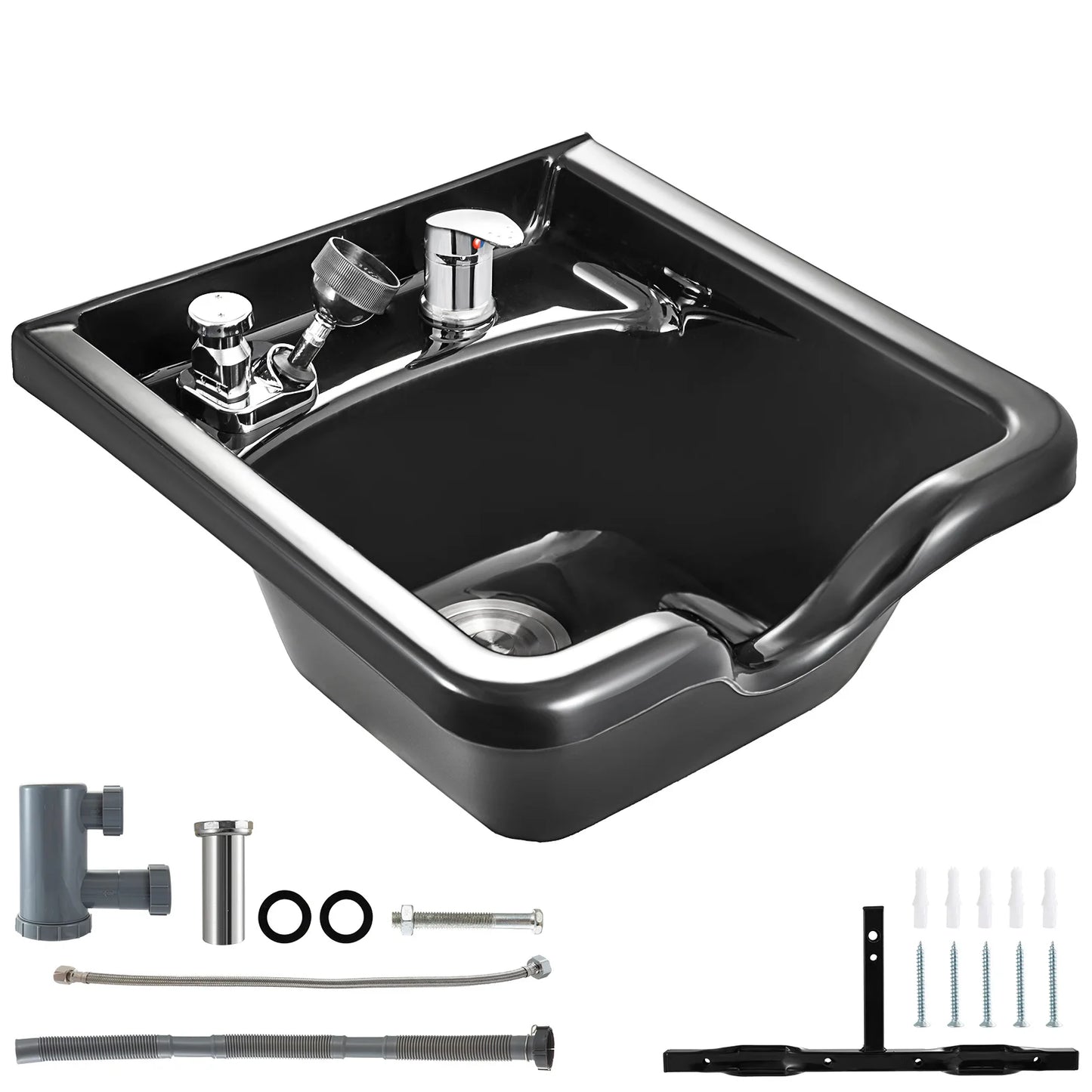 SucceBuy Shampoo-Schüssel, Waschbecken, schwarzer ABS-Kunststoff, Salon- und Spa-Haarwaschbecken, Schönheitssalon-Ausrüstung, Haarwaschbecken für das Badezimmer zu Hause