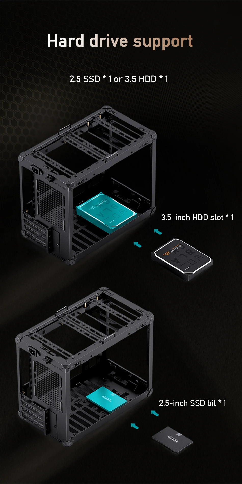 JONSBO C6 MAX Desktop M-ATX Case Type-c Side Transparent Handheld Portable Computer Small Chassis ATX Power Supply.