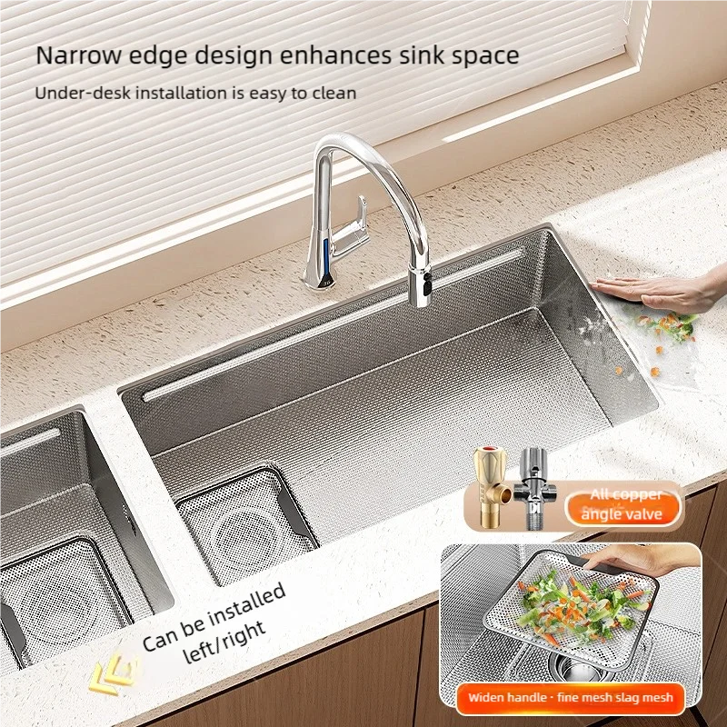 Kitchen Sink 316 Stainless Steels Large Single Slot Wash Dish and Wash Vegetable Bowl Brushed Surface Household Undermount Basin
