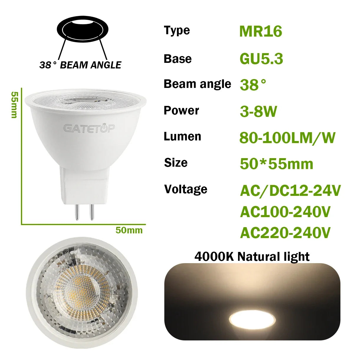 10PCS MR16 LED Strahler Birne GU5.3 Lampada AC 110V 220V 12V Bombillas Spot Licht Ersetzen Die 50W Halogen Lampe Hause Derection
