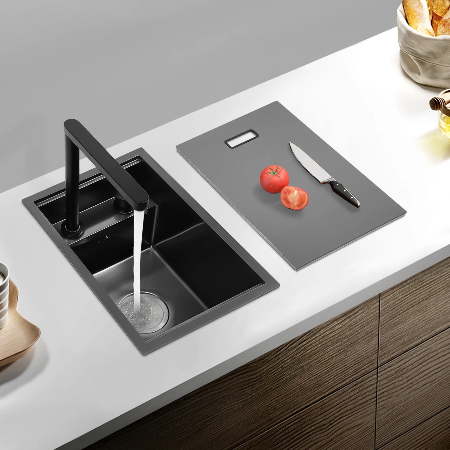 Verstecktes Küchenspüle, schwarz eingebettetes Arbeitsplattenwaschbecken, unsichtbares Waschbecken für die Küche, Bar, platzsparendes, verstecktes Badezimmerwaschbecken für Küchen