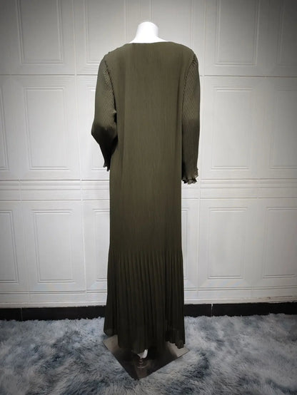 Eid muslimisches Kleid für Frauen Plissee Flare Ärmel Jalabiya Kaftan Islam Vestidos arabische lange Robe Ramadan Marokko Dubai Abayas