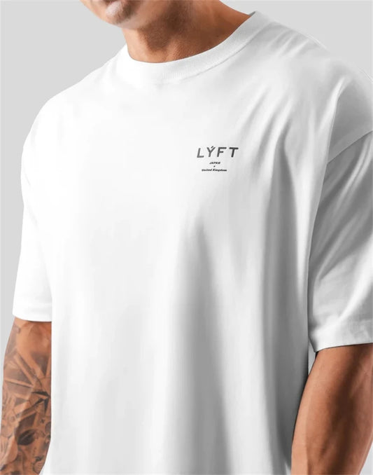 ONE POINT LYFT Print Big T Shirt Men Running Sport Gym Fitness Training Oversized 100% Cotton T-shirt Mens Bodybuilding Tee Tops.