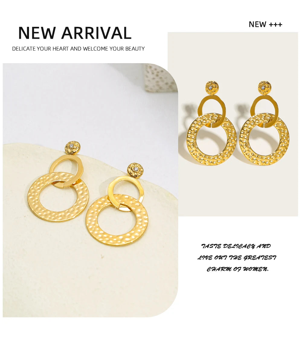 YACHAN Stainless Steel Statement Drop Earrings For Women 18 K Gold Plated Tap Metal Texture Dangle Earring Trendy Jewelry Gift.