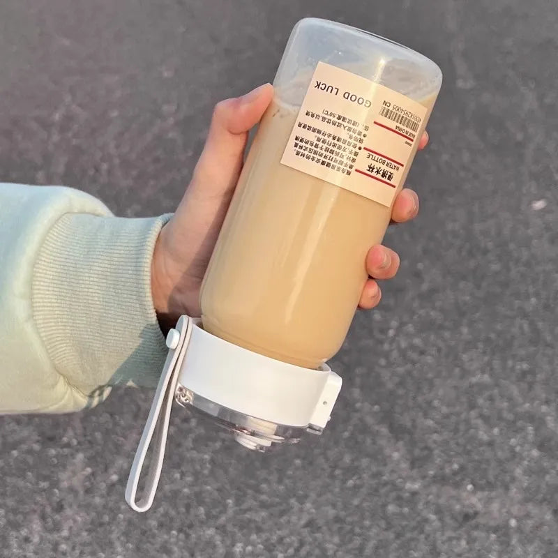 Kawaii Plastic Transparent Water Bottle Leakproof Simple Portable Outdoor Travel Office Water Bottle Juice Cup Beach Drinkware.