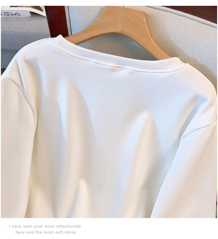 175 kg Übergröße Damen Büste 170 Herbst Lose Rundhals Langarm Diamant Schwan Sweatshirt Schwarz Weiß 5XL 6XL 7XL 8XL 9XL.