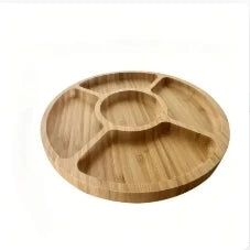 Round Bamboo Serving Tray Handmade Wood Snack Plate for Fruits Cheese Breakfast in Bed Dining Room Decor Gift.