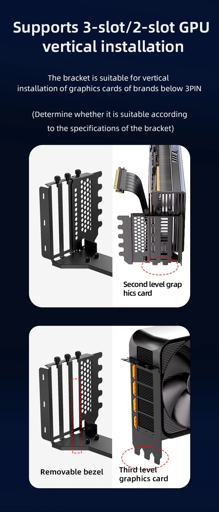 TEUCER L-Z3 GPU Vertical Mounting Bracket Kit, PCIe 4.0 X16 Riser Cable 200mm, Graphics Card Steering Mounting Bracket.