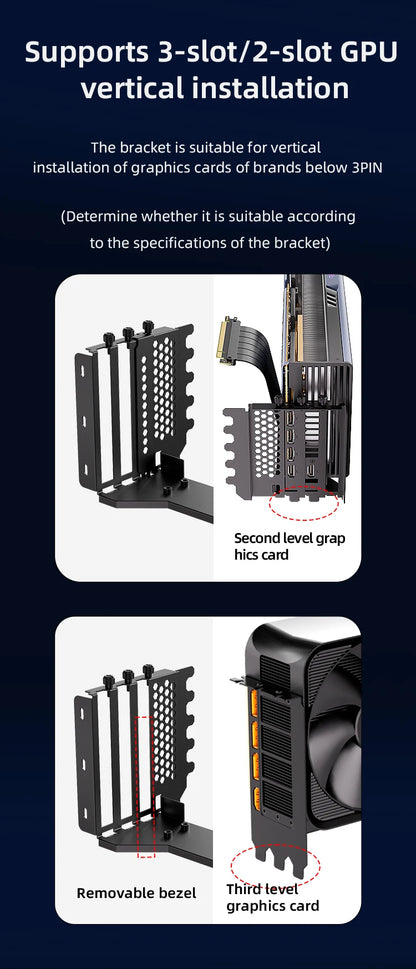 TEUCER L-Z3 GPU Vertical Mounting Bracket Kit, PCIe 4.0 X16 Riser Cable 200mm, Graphics Card Steering Mounting Bracket.